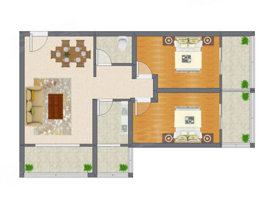 2室2厅 88.54平米户型图