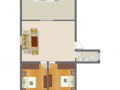2室1厅 82.57平米户型图