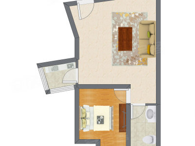 1室1厅 53.73平米户型图
