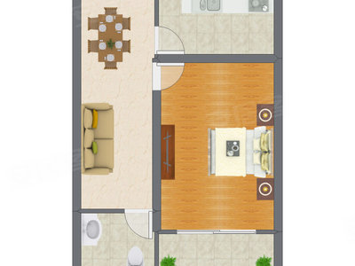 1室2厅 42.80平米户型图