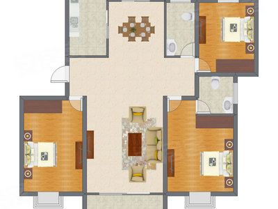 3室2厅 158.88平米户型图