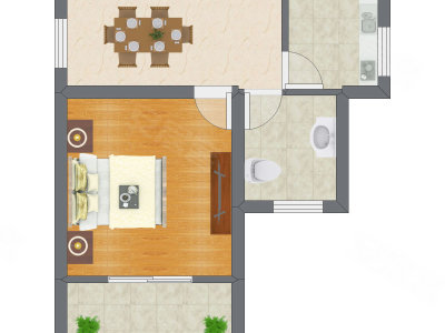 1室1厅 28.29平米户型图