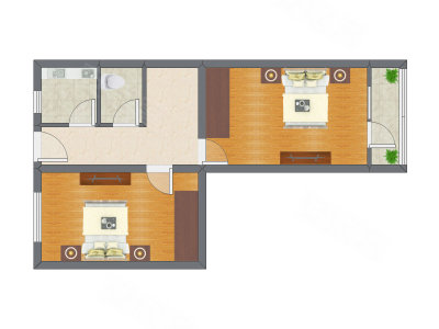 2室1厅 69.33平米户型图