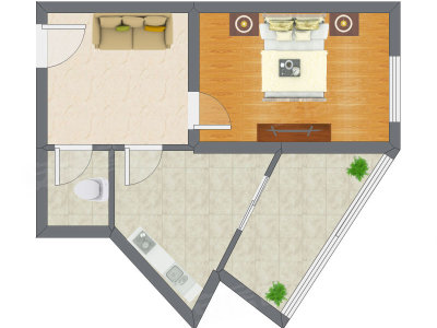 1室1厅 53.76平米户型图