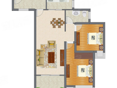 2室2厅 91.26平米户型图