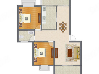 2室2厅 102.93平米户型图