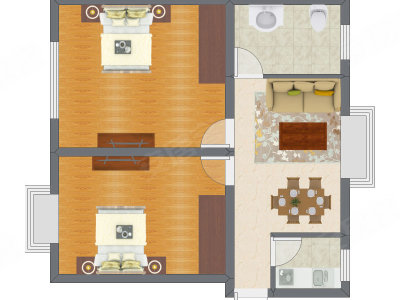 2室2厅 55.79平米