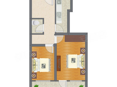 2室1厅 40.69平米户型图