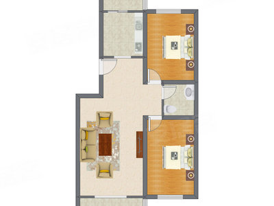 2室1厅 104.42平米户型图