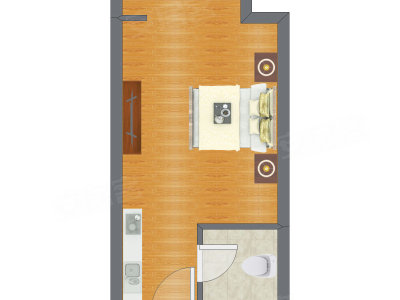 1室0厅 34.13平米户型图