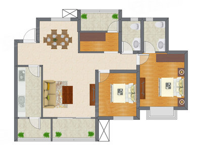 2室2厅 106.43平米户型图