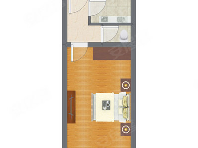 1室1厅 33.90平米户型图
