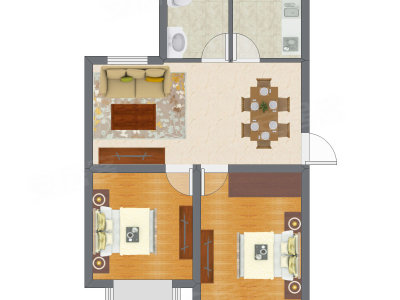 2室1厅 47.61平米户型图