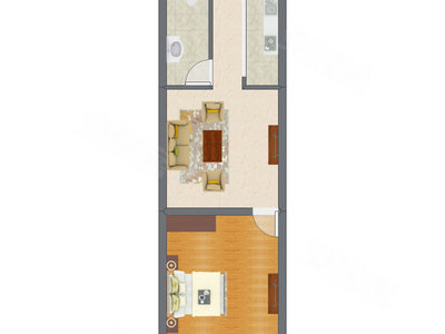 1室1厅 37.97平米户型图