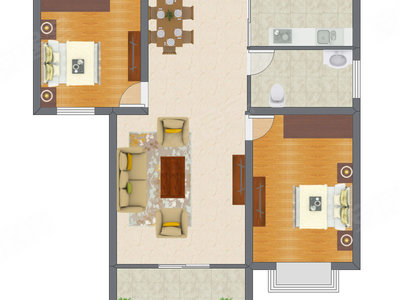 2室2厅 86.62平米户型图