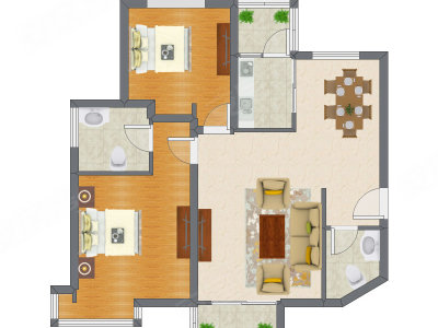 2室2厅 99.40平米户型图