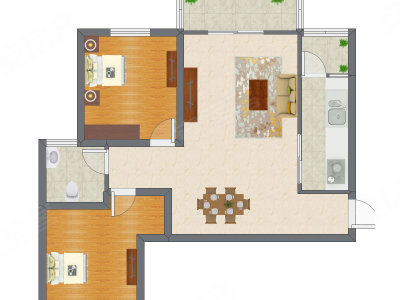 2室2厅 89.82平米户型图