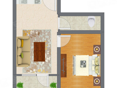 1室1厅 44.27平米户型图