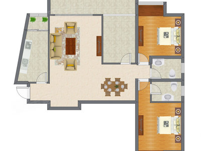 2室2厅 126.95平米户型图