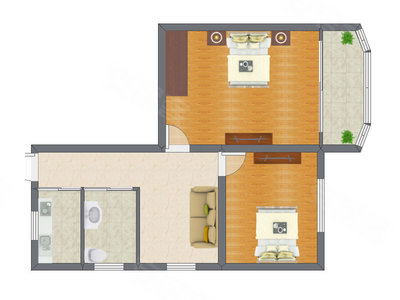 2室1厅 65.32平米