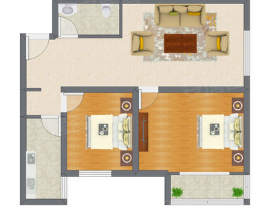 2室1厅 90.12平米户型图