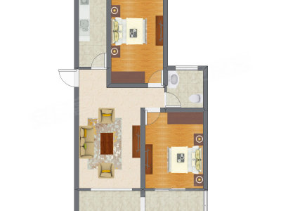 2室1厅 65.62平米户型图