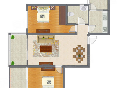 2室2厅 88.19平米户型图