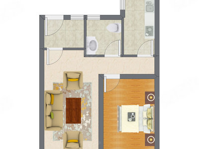1室1厅 60.98平米户型图