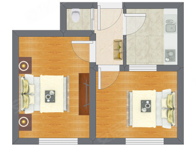 2室1厅 44.00平米户型图