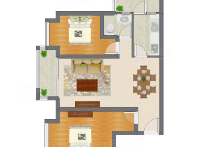 2室2厅 85.98平米户型图