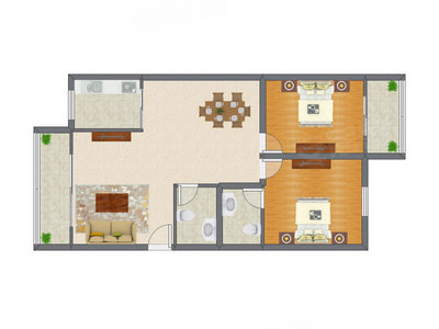 2室2厅 94.11平米户型图