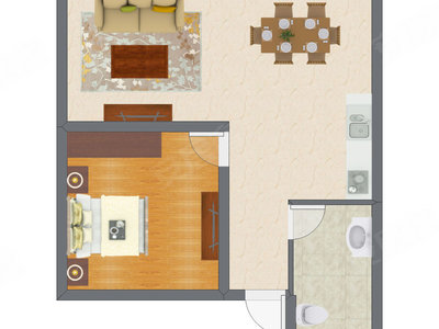 1室1厅 48.48平米户型图