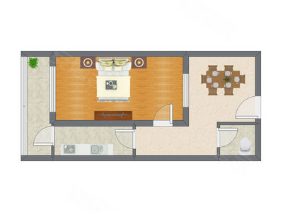 1室1厅 54.67平米户型图
