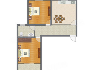 2室1厅 74.55平米