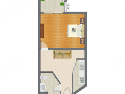 1室1厅 50.00平米户型图