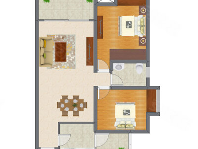 2室2厅 72.95平米户型图