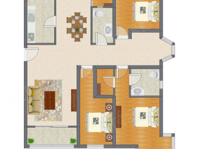 3室2厅 144.48平米户型图