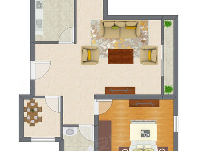 1室2厅 50.81平米户型图