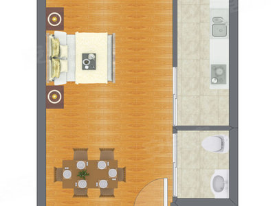 1室1厅 44.32平米户型图