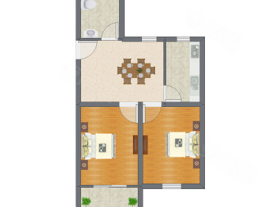 2室1厅 63.40平米户型图