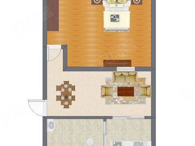 1室1厅 48.62平米户型图