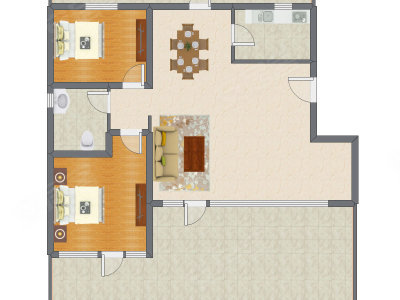 2室2厅 100.76平米户型图