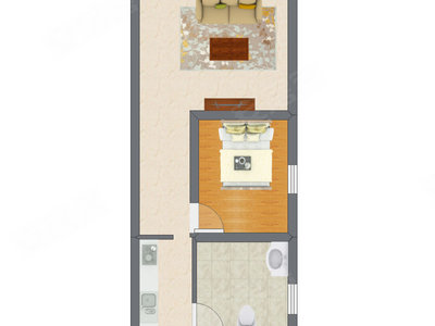 1室1厅 42.39平米户型图