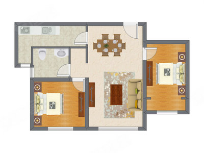 2室2厅 85.89平米户型图
