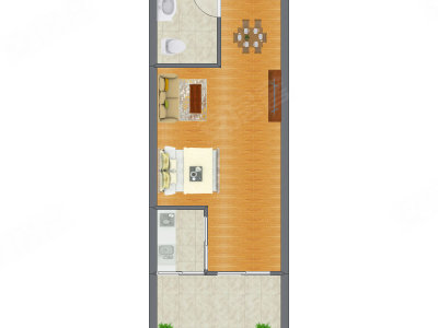1室1厅 38.34平米户型图