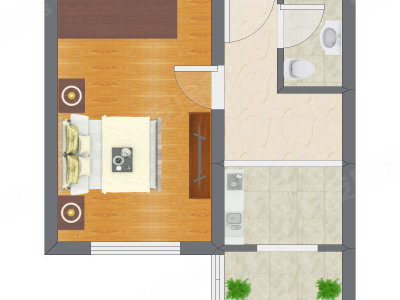 1室1厅 37.43平米户型图