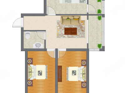 2室1厅 81.44平米户型图