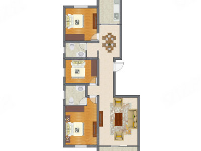 3室2厅 83.53平米户型图