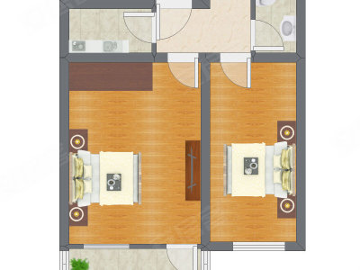 2室1厅 37.69平米户型图