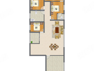 3室2厅 131.00平米户型图